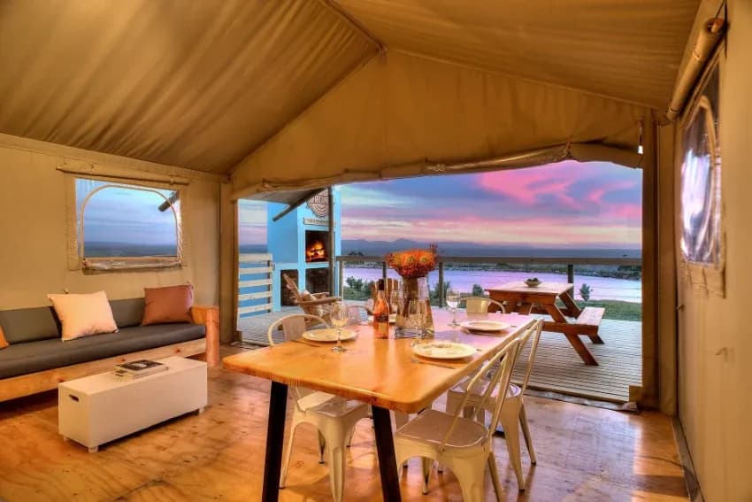 Tent interior at AfriCamps at Stanford Hills