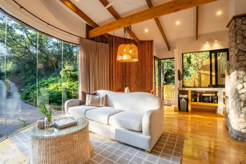 Living areas at Boomhuis forest retreat