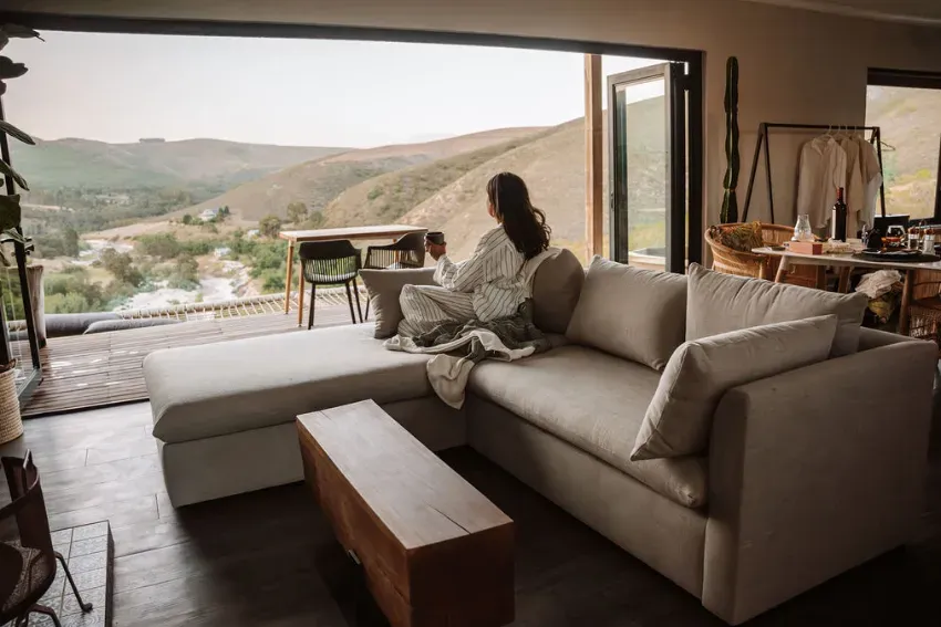 Living room at Copia Eco Cabins