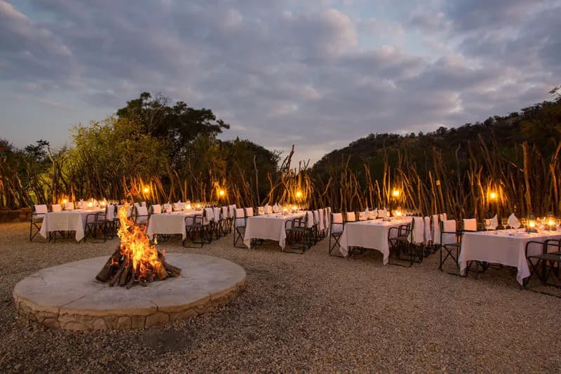 Boma dining area at Ivory Tree Game Lodge