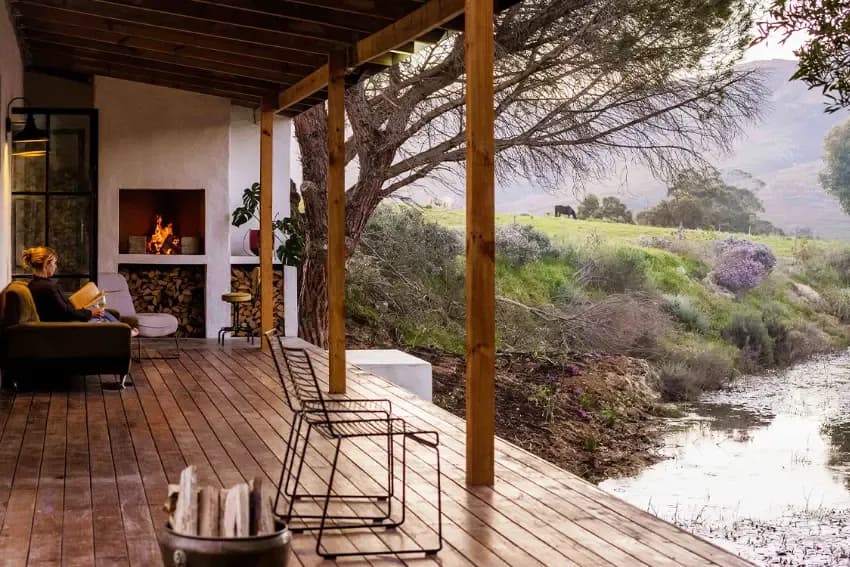 Deck at Waterblom with meadow views